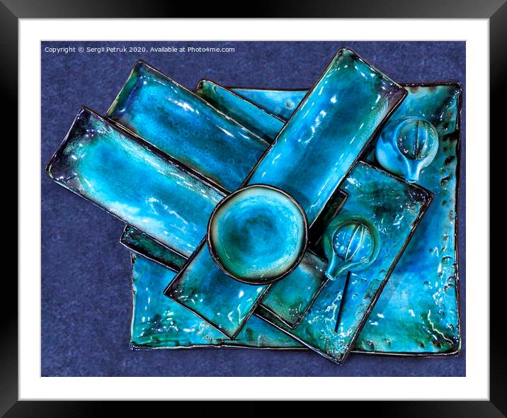 Still life for sushi from beautiful turquoise dishes, top view. Framed Mounted Print by Sergii Petruk