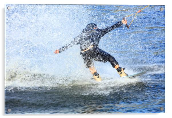 Wakeboarder rushing through the water at high speed Acrylic by Sergii Petruk