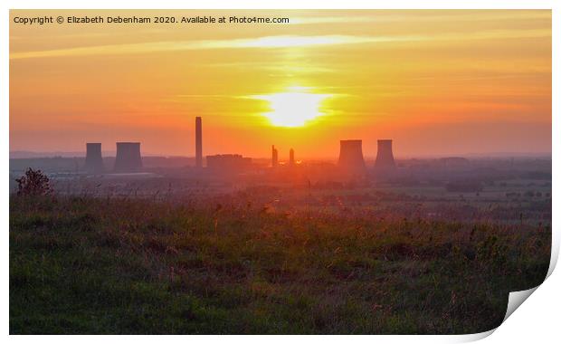 Sundown over Didcot Power Station. Print by Elizabeth Debenham