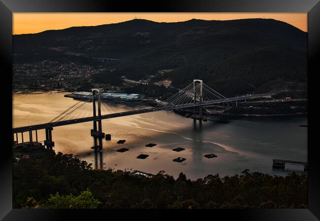 Majestic sunset at Rande bridge Framed Print by Jesus Martínez