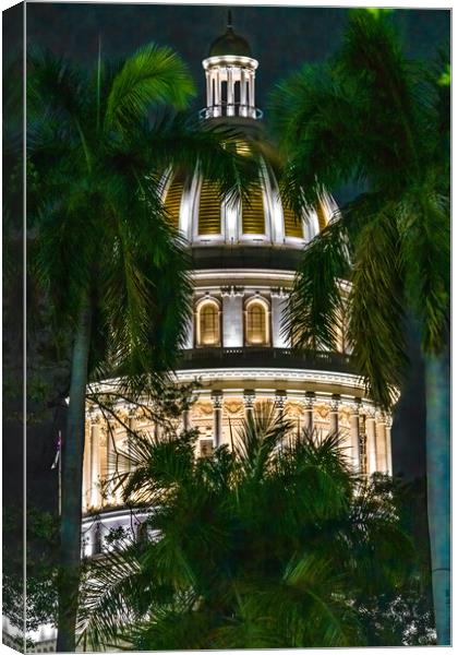 National Capitol Dome In Havana, Cuba At Night Canvas Print by Chris Lord