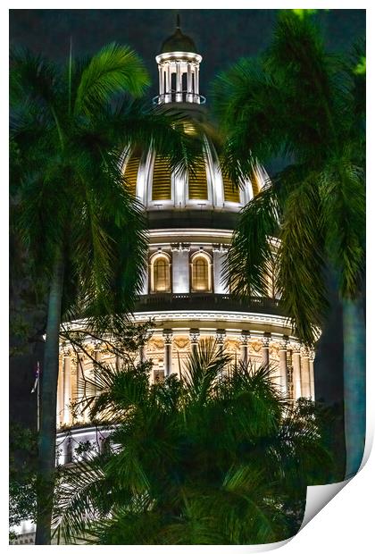 National Capitol Dome In Havana, Cuba At Night Print by Chris Lord