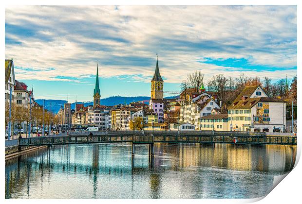 The Limmat River And Downtown Zurich Print by Chris Lord