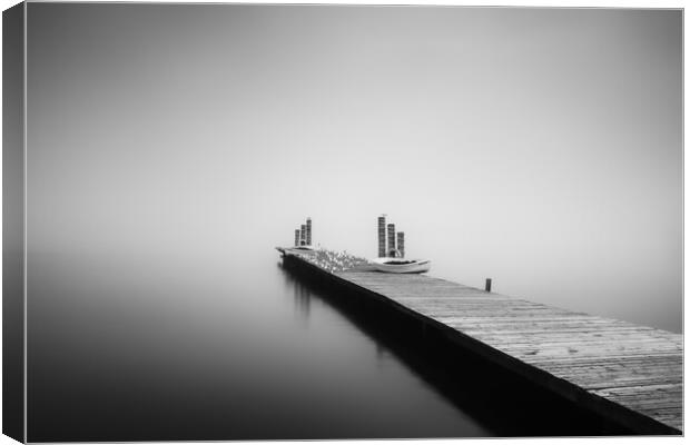 Boat Jetty in the mist Canvas Print by Grant Glendinning