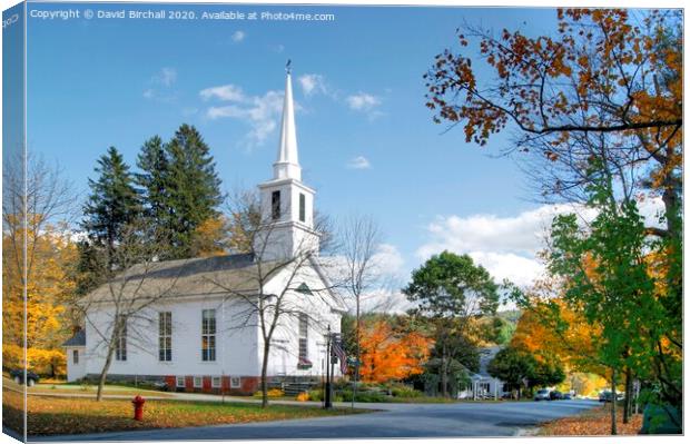 Grafton white church, Vermont, America. Canvas Print by David Birchall
