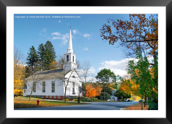 Grafton white church, Vermont, America. Framed Mounted Print by David Birchall