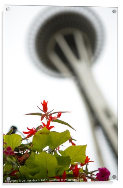 Flowers with Space Needle Acrylic by Jon Kondrath