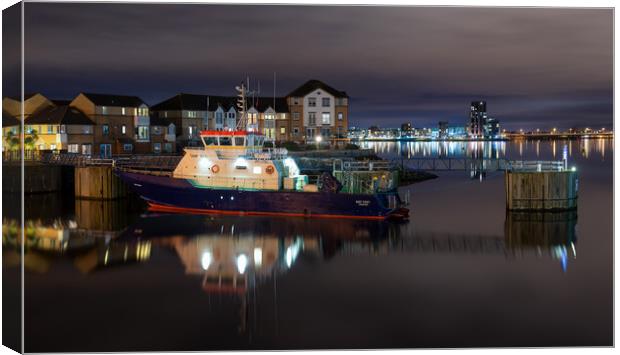 Smit Towy boat docked at Cardiff Barrage Canvas Print by Dean Merry