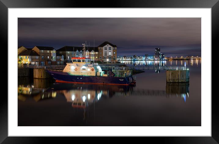 Smit Towy boat docked at Cardiff Barrage Framed Mounted Print by Dean Merry
