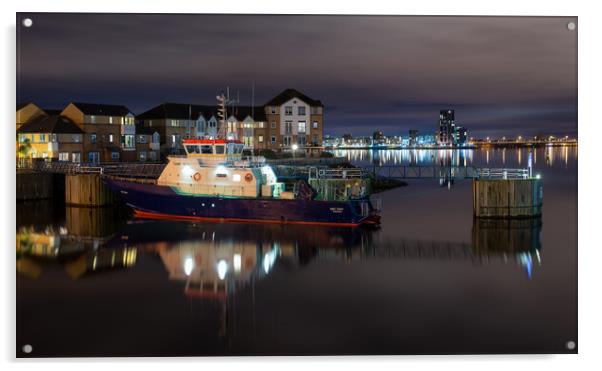 Smit Towy boat docked at Cardiff Barrage Acrylic by Dean Merry