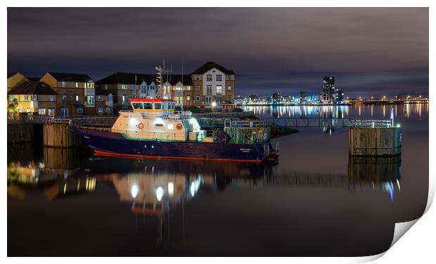 Smit Towy boat docked at Cardiff Barrage Print by Dean Merry