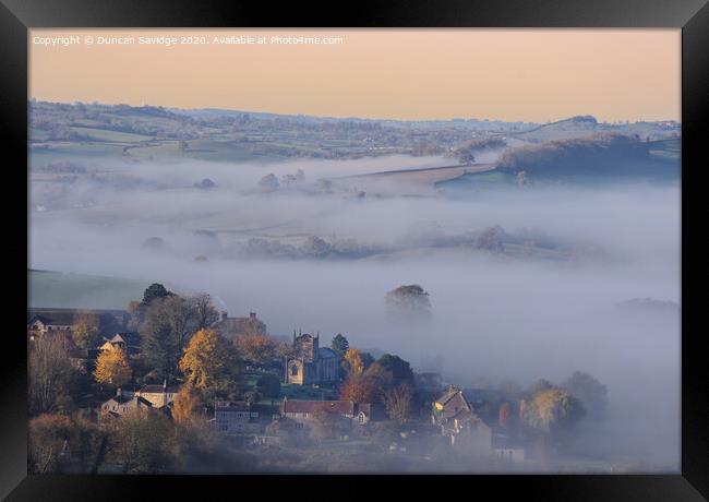 Autumnal mist of Englishcombe Village near Bath Framed Print by Duncan Savidge