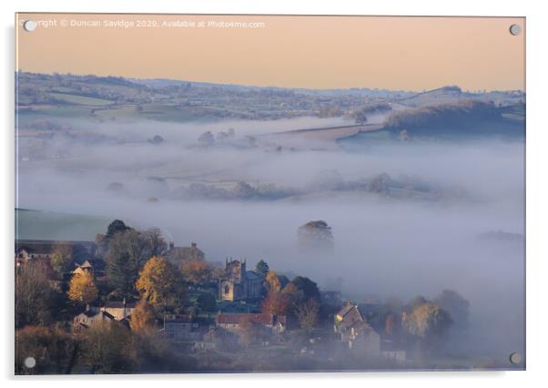 Autumnal mist of Englishcombe Village near Bath Acrylic by Duncan Savidge