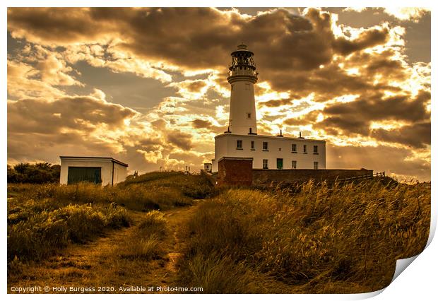 Flamborough light house at sunset  Print by Holly Burgess
