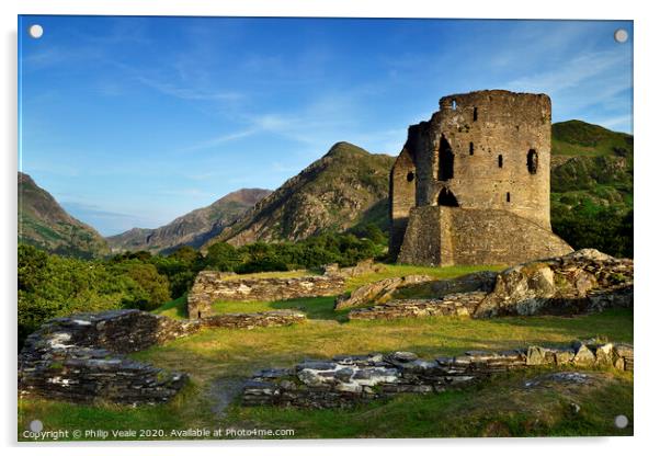 Dolbadarn Castle at the end of the day. Acrylic by Philip Veale