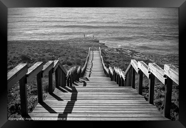 Stairway to Sea in Aljezur in Monochrome Framed Print by Angelo DeVal