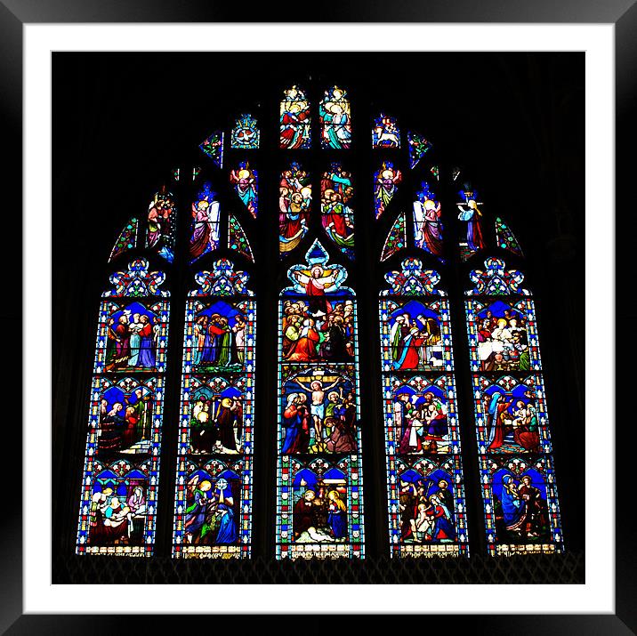 Christchurch Priory stained glass window Framed Mounted Print by Chris Day