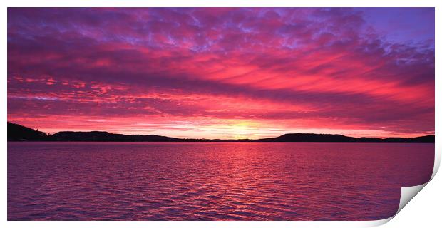 Magenta coloured  Sunrise Seascape Panorama. Print by Geoff Childs