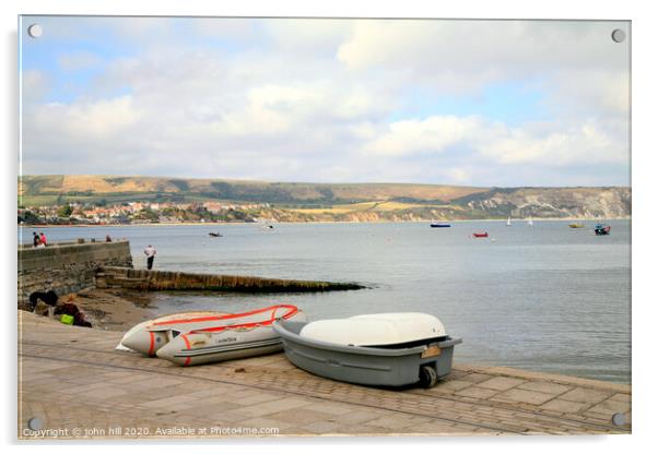 View of Swanage bay during October in Dorset.  Acrylic by john hill