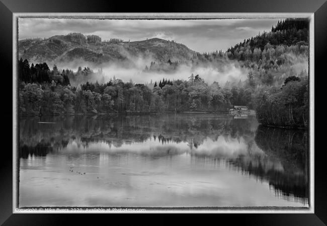Misty Loch Faskally (Mono) Framed Print by Mike Byers