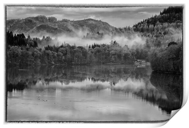 Misty Loch Faskally (Mono) Print by Mike Byers