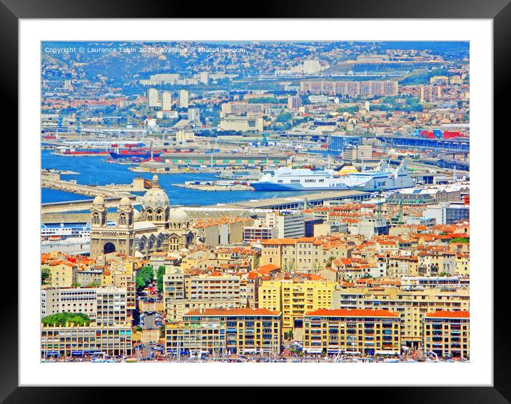 Birds Eye view of Marseilles, France Framed Mounted Print by Laurence Tobin