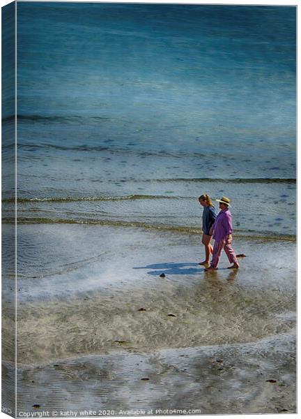 Coverack Cornwall , beach stroll Canvas Print by kathy white