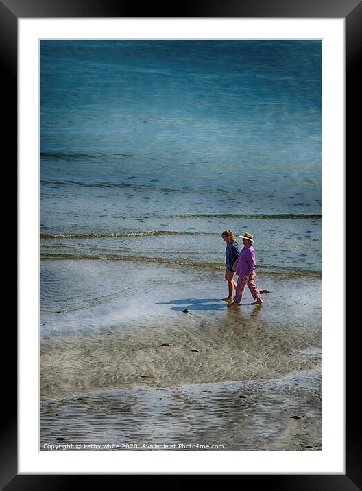 Coverack Cornwall , beach stroll Framed Mounted Print by kathy white