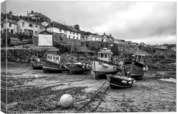 Coverack Cornwall  at low tide,fishermans Canvas Print by kathy white