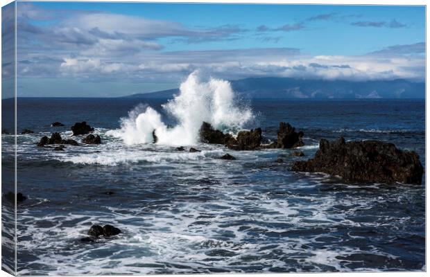Wave crashing over rocks, Tenerife Canvas Print by Phil Crean