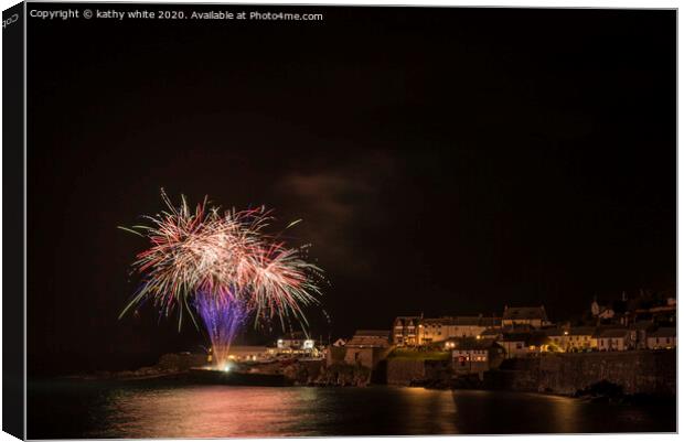Coverack Cornwall fireworks at night Canvas Print by kathy white