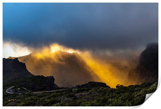 Golden rays of sunshine through the rainclouds Print by Phil Crean