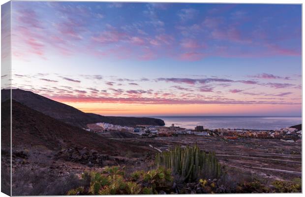 Westerly view at dawn, Los Cristianos, Tenerife Canvas Print by Phil Crean