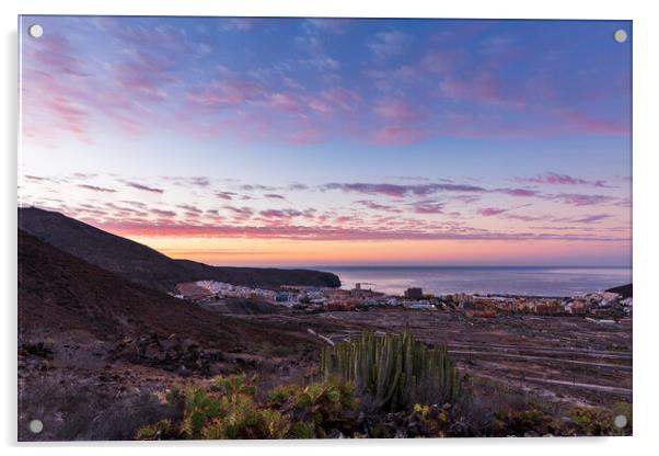 Westerly view at dawn, Los Cristianos, Tenerife Acrylic by Phil Crean