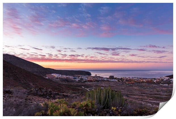 Westerly view at dawn, Los Cristianos, Tenerife Print by Phil Crean