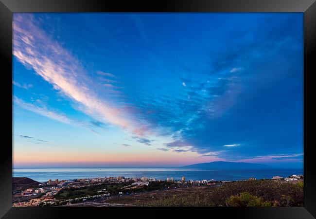 Dawn sky over Los Cristianos, Tenerife Framed Print by Phil Crean