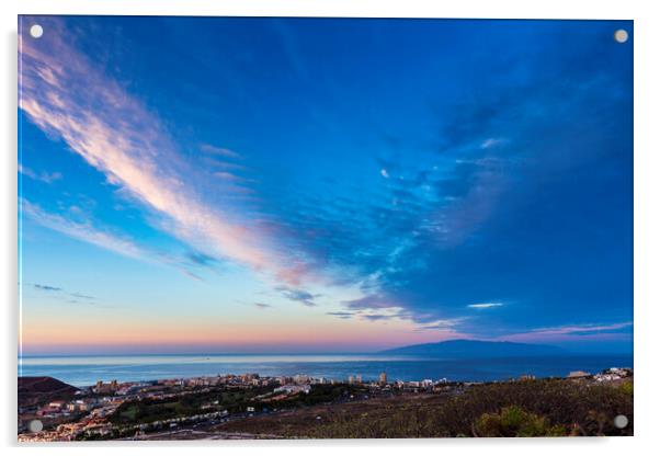 Dawn sky over Los Cristianos, Tenerife Acrylic by Phil Crean