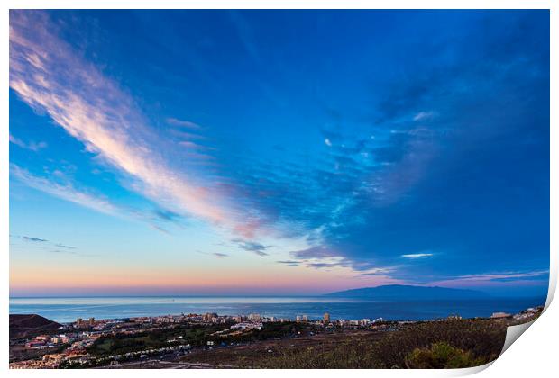 Dawn sky over Los Cristianos, Tenerife Print by Phil Crean
