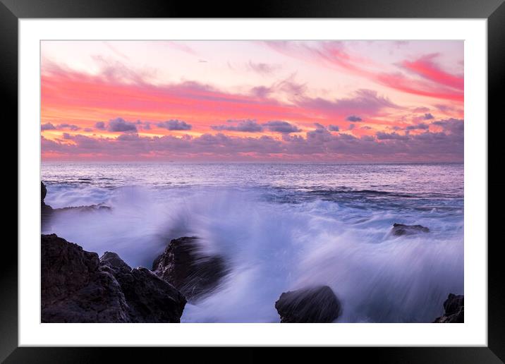 Last dawn of 2018Splashing waves at dawn Framed Mounted Print by Phil Crean
