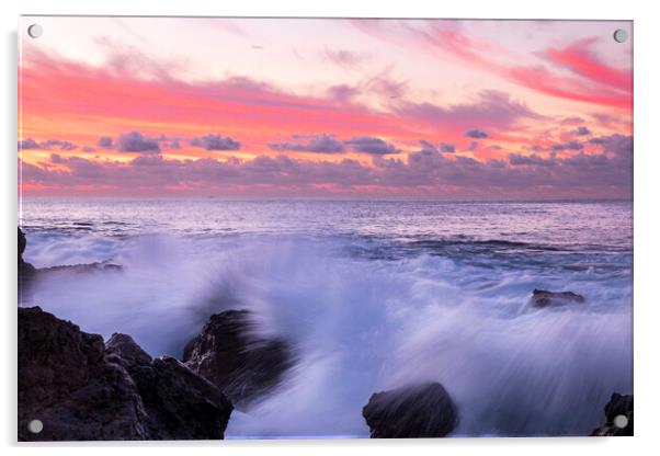 Last dawn of 2018Splashing waves at dawn Acrylic by Phil Crean