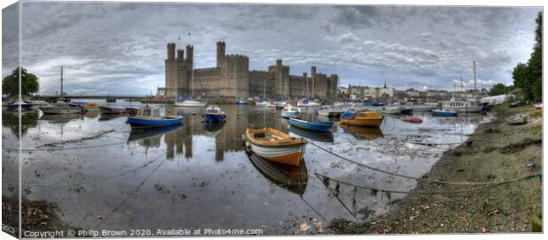 Caernarfon Castle and Harbour - Colour Panorama Canvas Print by Philip Brown