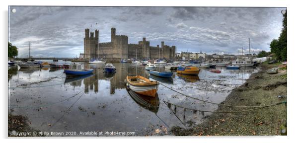 Caernarfon Castle and Harbour - Colour Panorama Acrylic by Philip Brown