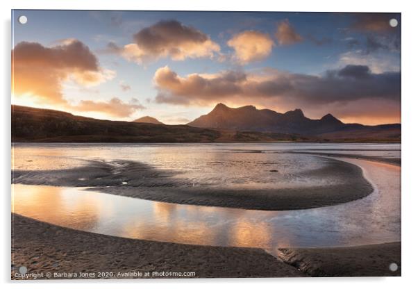 Ben Loyal Sunrise Kyle of Tongue Scotland Acrylic by Barbara Jones