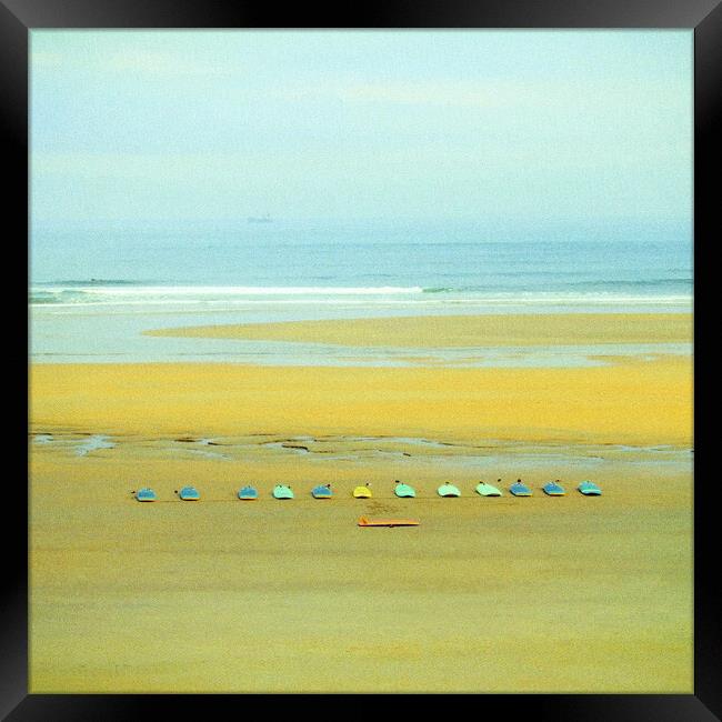 Surfboards on the beach of Salinas Framed Print by JM Ardevol