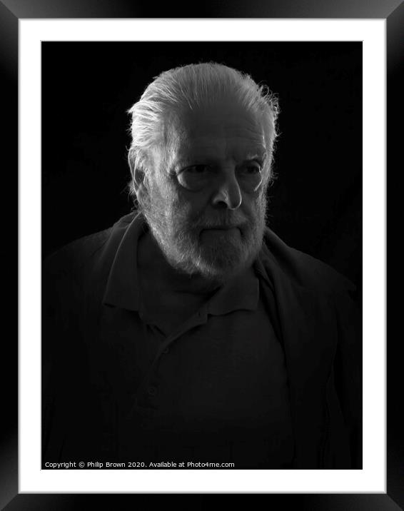 Man in the Dark, B&W Framed Mounted Print by Philip Brown