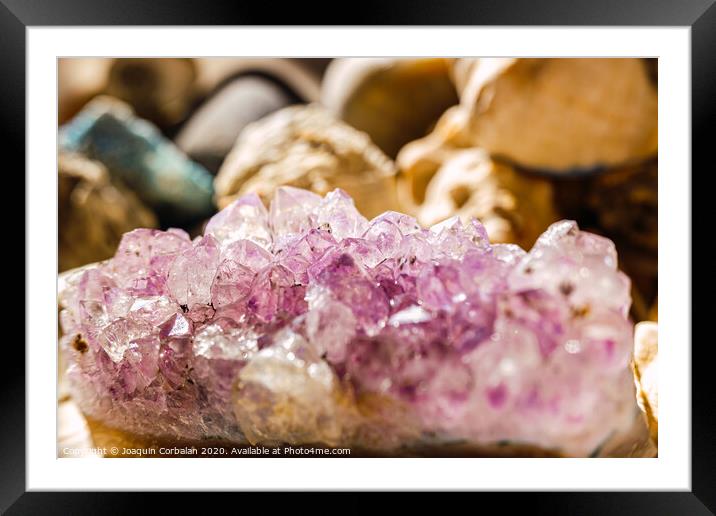 Amethyst is a violet macrocrystalline variety of quartz Framed Mounted Print by Joaquin Corbalan