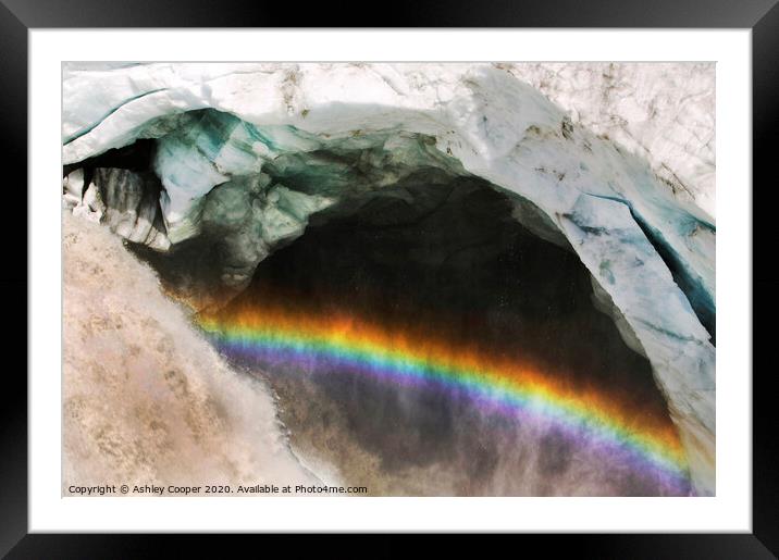 Rainbow over Greenland glacier. Framed Mounted Print by Ashley Cooper
