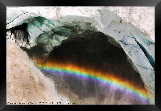 Rainbow over Greenland glacier. Framed Print by Ashley Cooper