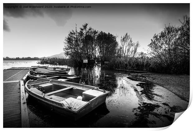Llangorse Lake Boats Black & White Print by Joel Woodward