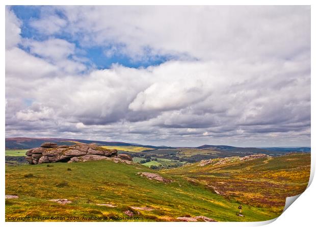 View across Dartmoor near Buckfastleigh, Devon, UK. Print by Peter Bolton